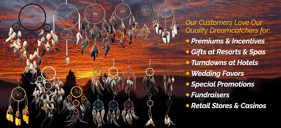 many different dreamcatchers on a red and orange sunset background